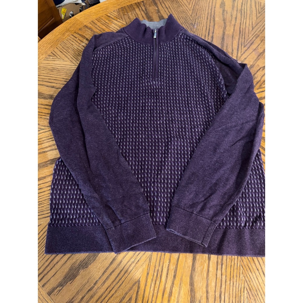 Tommy Bahama Mens Purple Textured Knit Quarter Zip Cotton Tencel Sweater Medium